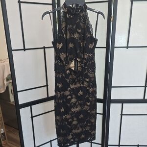 Material Girl Chic Black and Gold Floral Backless Dress